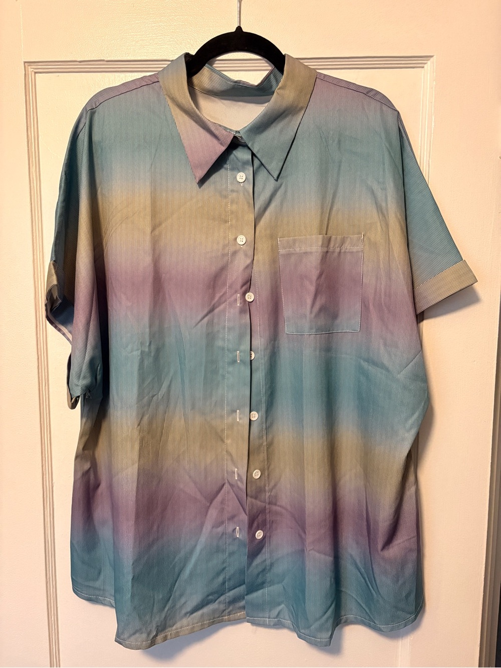 SHEIN Pastel Ombre Button-Up Blouse in Blue, Purple, Yellow